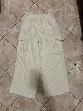 Aerie Cream Wide-Leg Cargo Gauzy Pants